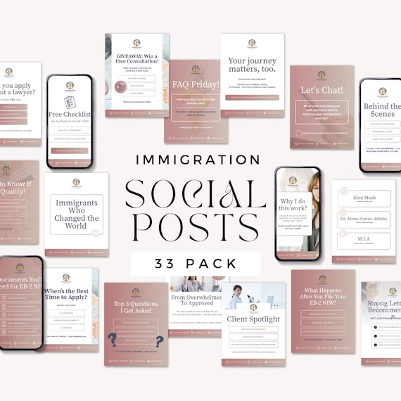 Immigration Lawyer Marketing Social Media Kit, Canva Template for Immigration Law, Legal Templates, Attorney & Visa Consultant, US Visa Info