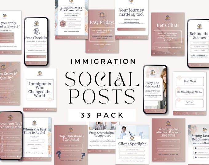 Immigration Lawyer Marketing Social Media Kit, Canva Template for Immigration Law, Legal Templates, Attorney & Visa Consultant, US Visa Info