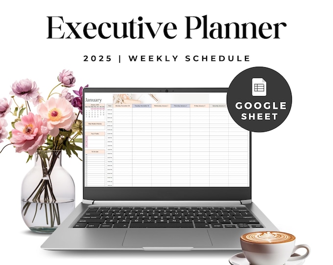 Executive Weekly Planner Google Sheet Template, Schedule Template, Digital Planner, Google Template, Productivity Planner, Goal Tracker