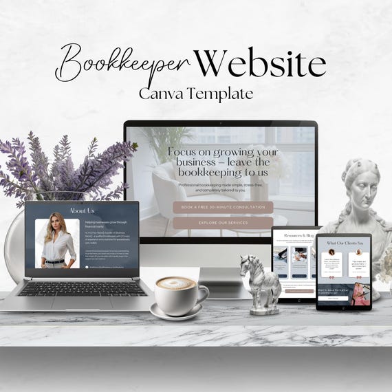 Canva Website for Bookkeeper, Small Business Website Design, One Page Bookkeeper, Accountant Site, Tax Preparer Landing Page