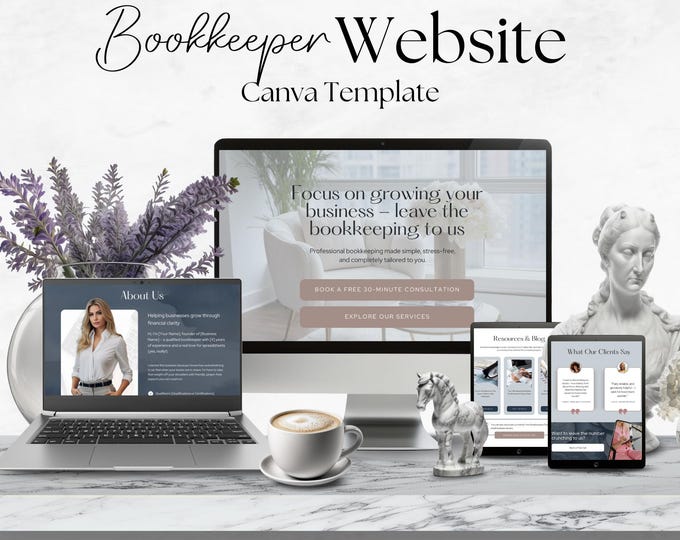 Canva Website for Bookkeeper, Small Business Website Design, One Page Bookkeeper, Accountant Site, Tax Preparer Landing Page