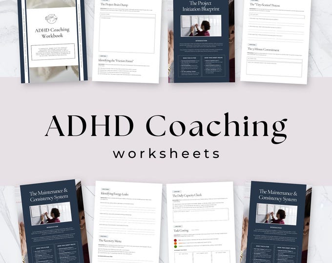 ADHD Coaching Workbook, Neurodivergent Productivity Templates, Brain Dump, Capacity Tracker & Task Planner