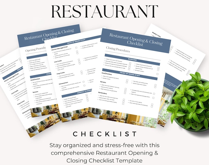Restaurant Opening and Closing Checklist, Kitchen Prep Server Duties, Restaurant Manager Cleaning Template, Waiter Side Work