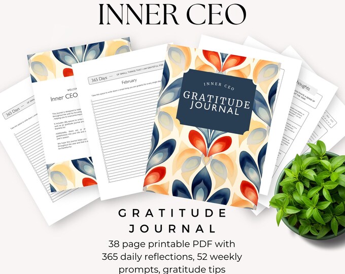Gratitude Journal, Daily Gratitude Log, Thankfulness Diary, Personal Growth Tool for Entrepreneur, Wellness Planner, Mindfulness Journal