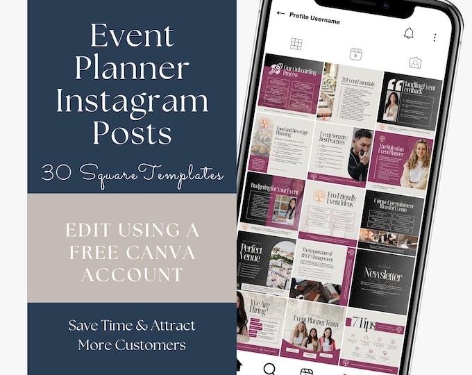 Event Planner Instagram Posts Canva Template, Editable Party Planner Social Media, Event Business Instagram Content, Wedding Coordinator