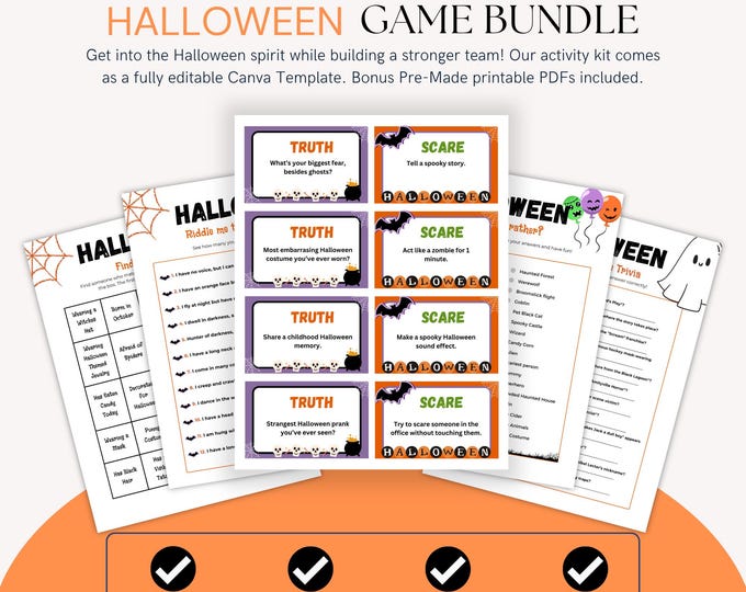 Ultimate Halloween Office Games Bundle, Canva Template, Printable PDF, Work Spooky Party Activities, Editable Office Fun, Icebreaker
