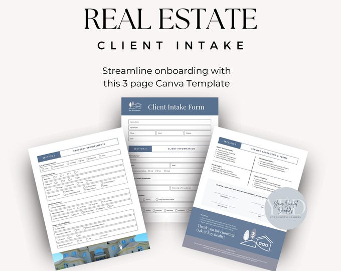 Real Estate Buyer Intake Form, Client Onboarding Canva Template, Lead Intake Sheet, Buyer Questionnaire, Client Management, Agent Marketing