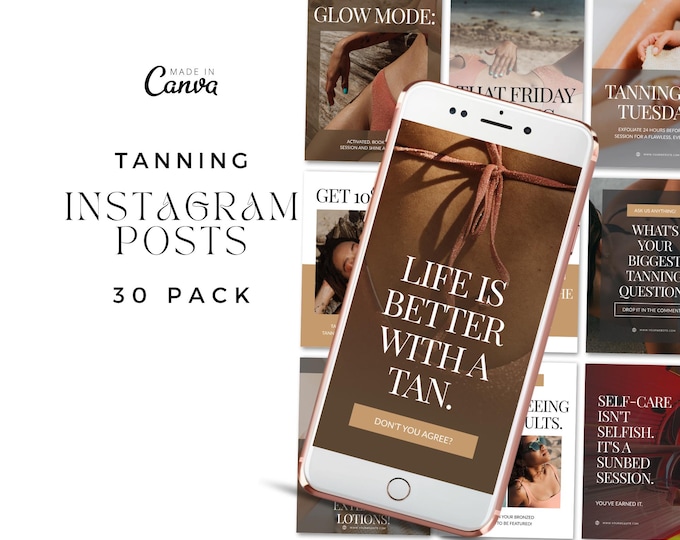 Tanning Salon Social Media Kit, 30 Canva Templates, Instagram & Facebook Posts, Editable Marketing Content for Salons