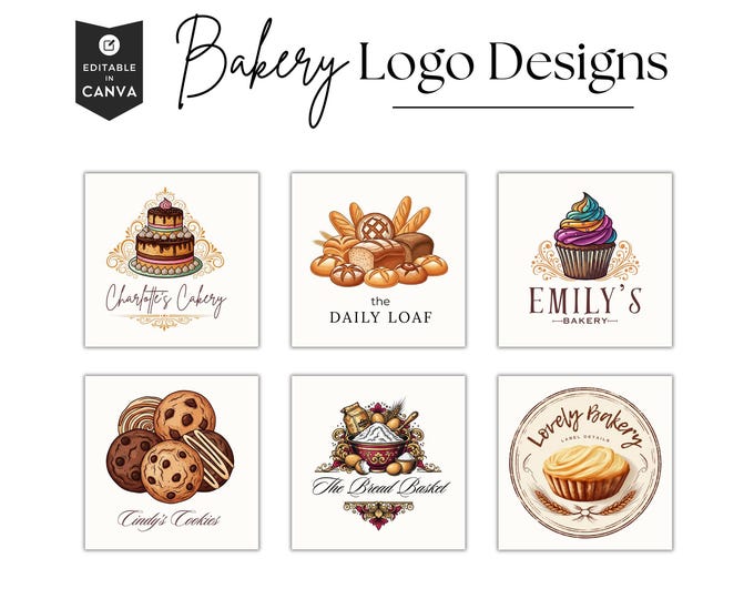 Bakery Logo Template, Custom Bakery Logo Kit, Sweet Shop Branding, Logo Bundle for Pastry Chef, Canva Digital Marketing, Cupcake Icon, Cake