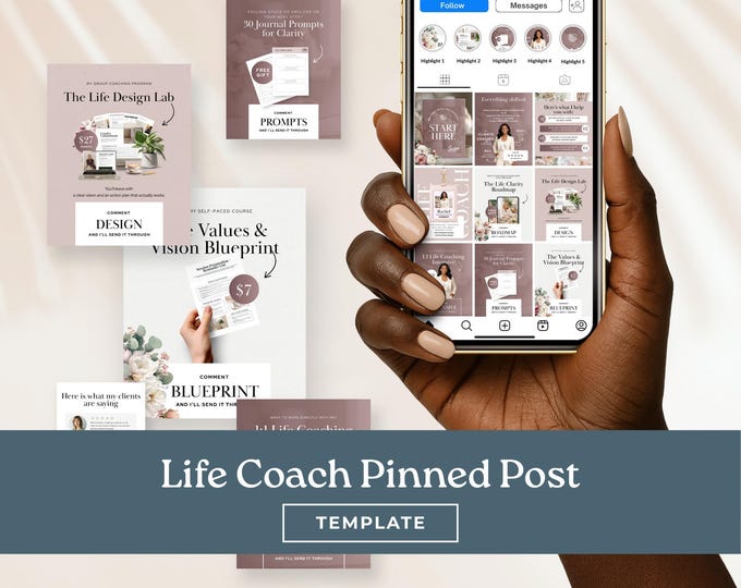 Life Coach Instagram Pinned Post Template Canva, Editable IG Pinned Post, Coach Social Media Template
