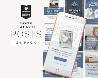 Socialmediakit voor boeklancering, promotie van het boek van de auteur, Bookstagram-berichten, Instagram-sjabloon voor boekenliefhebbers (Canva), digitale marketing voor auteurs