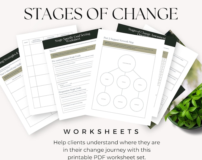 Stages of Change Worksheet, Behavior Change Workbook, Coaching Worksheet, Therapy Tool PDF, Goal Setting & Reflection Workbook