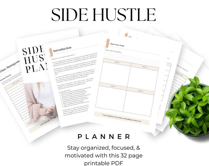 Side Hustle Planner, Small Business Plan, Goal Tracker & Project Management Printable To-Do List for Passive Income, Small Business Template