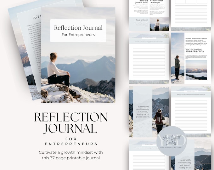 Entrepreneur Reflection Guide, Self Reflection for Small Business Owner, Growth Mindset & Goal Setting Journal Prompts, Gift for Boss