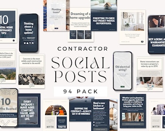 Contractor Canva Template Social Media Templates, 94 Editable Social Media Post for Builder, General Contractors, Home Improvement Marketing