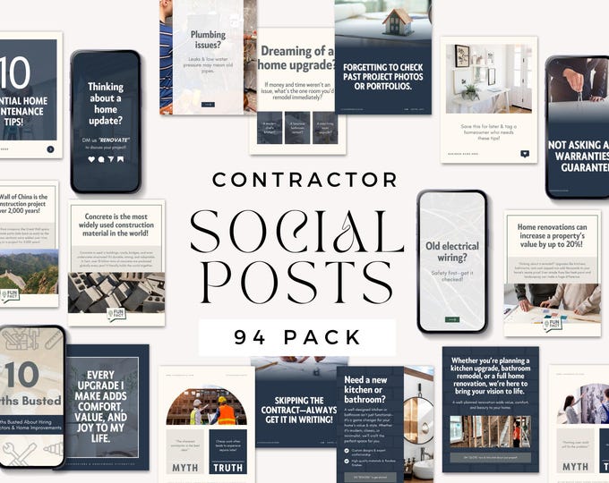 Contractor Canva Template Social Media Templates, 94 Editable Social Media Post for Builder, General Contractors, Home Improvement Marketing