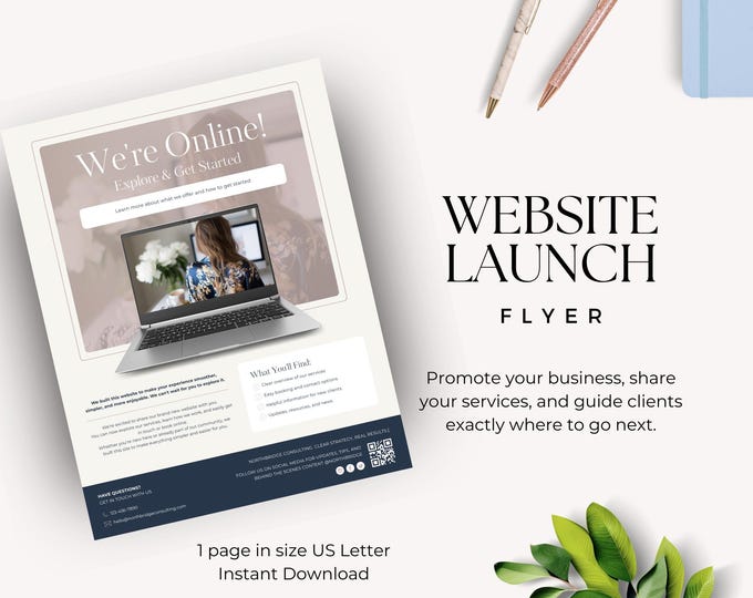 Website Launch Announcement Flyer Canva Template, Business Launch Promo, Consultant Marketing Flyer, Editable Small Business Announcement