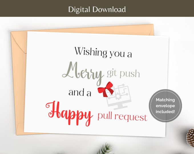 Christmas Card for Coworker Clever Card for Software Developer Card Digital Download with Matching Envelope in Sizes A7 and A2
