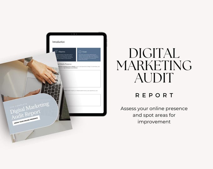 Digital Marketing Audit Report Template, Small Business Strategy Tool, Social Media Performance, Client Strategy Digital Marketing Audit