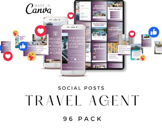 Travel Agent Social Media Bundle, Instagram Template Digital Marketing, Custom Branding Kit, Travel Influencer Social Media Pack