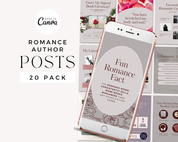 Romance Author Instagram Canva Template, Book Promo & Book Launch Social Media Kit, Writer Marketing Bookstagram Posts, Bookish Social
