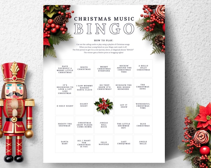 Office Christmas Music Bingo – Printable Holiday Office Party Game, Team Building, Corporate Holiday Icebreaker