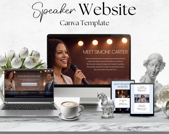 Keynote Speaker Canva Website Template, Speaker Landing Page, Media Kit + One Sheet, Corporate Trainer Podcast Guest Site