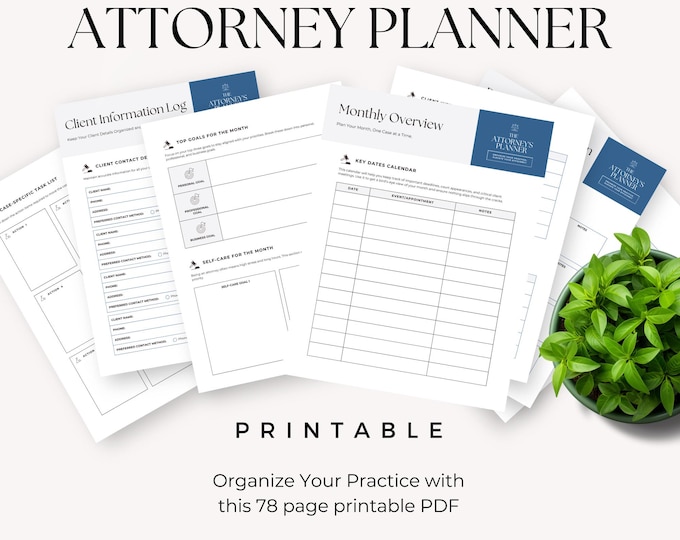 Attorney Planner, Legal Planner for Lawyer Gift, Client Logbook, Case Note, Case Detail, Law Firm Organizer, Court Date Log, Consultation
