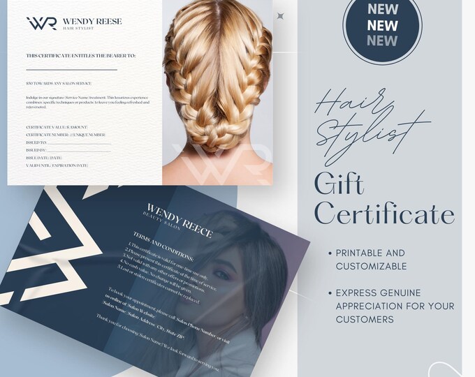 Hair Stylist Gift Certificate Template, Business Gift Card, Beauty Salon Voucher, Coupon Template, Hair Stylist Loyalty Card