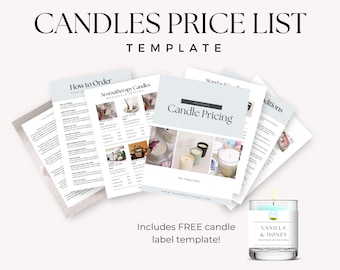 Plantilla de lista de precios de velas, plantilla de Canva para tiendas de velas, precios para negocios boutique, plantilla para fabricantes de velas, catálogo mayorista