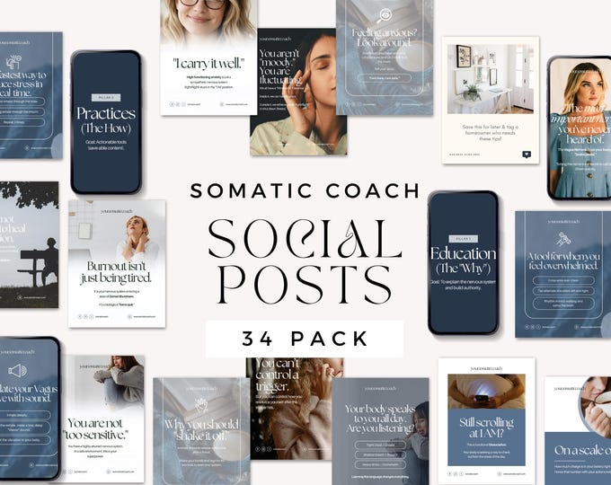 Somatic Coaching Instagram Posts, Nervous System Education Content, Trauma Healing Templates, Wellness Coach Social Media Canva Template