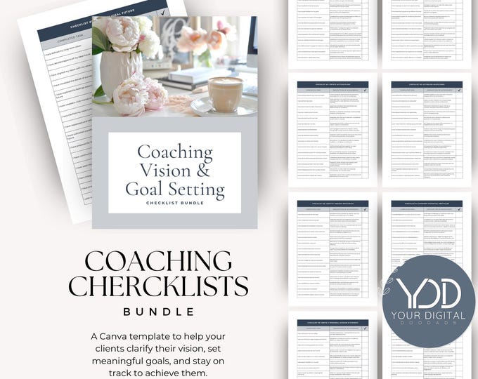 Coaching Vision and Goal Setting Checklist Bundle, Small Business Coaching Essential, Life Coach Intention Checklist, Business Coach