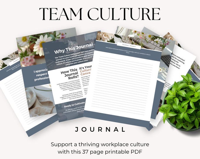 Team Culture Journal for HR Professional, Workplace Culture, Team Building Journal Prompts, Diversity Inclusion, Employee Morale Tool