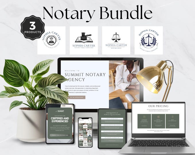 Notary Marketing Bundle Canva Template, Signing Agent Logo, Canva Website, Social Media Post, Notary Business Branding, Digital Marketing
