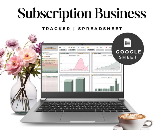 Subscription Business Spreadsheet, Subscription Tracker Google Sheets, Membership Manager, Monthly Shipping Tracker, Customer List Template
