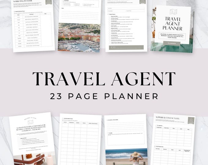 Travel Agent Planner, Client Trip Overview, Travel Agent Business Organizer, Trip Log, Itinerary and Budget Worksheet, Trip Proposal