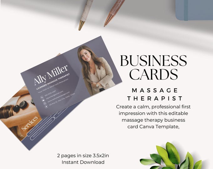 Massage Therapy Business Card Template, Canva Editable QR Appointment Card,  Spa & Wellness Branding for Therapists