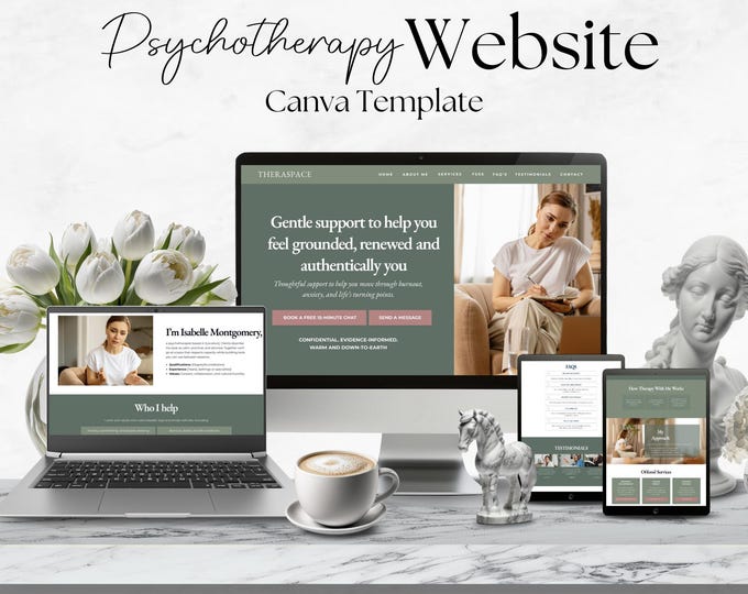 Psychotherapy Canva Website Template, Editable Landing Page for Counselor, Life Coach Website, Psychiatrist Design