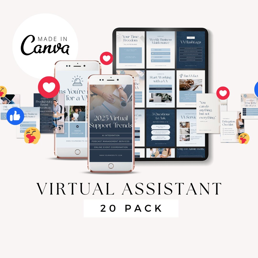 Virtual Assistant Instagram Posts Canva Template, A Content for Small ...