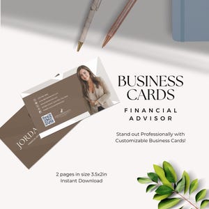 Financial Advisor Business Card Template, Finance Branding Kit, Bank Advisor QR Code Small Business Card, Wealth Management Contact Info