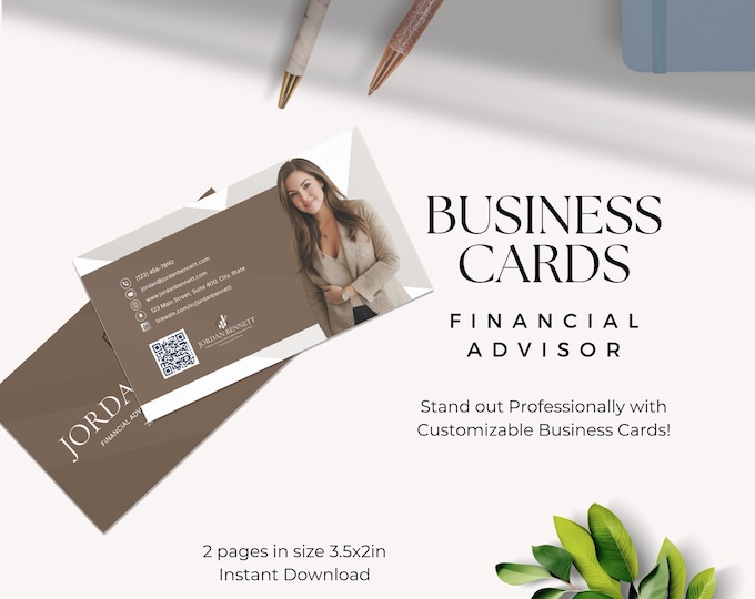Financial Advisor Business Card Template, Finance Branding Kit, Bank Advisor QR Code Small Business Card, Wealth Management Contact Info