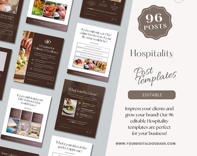 Hospitality Business Social Media Kit Canva Template, Short Stay Instagram, Hotel Restaurant Marketing Post, Vacation Rental Promotion