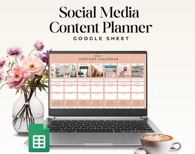 Social Media Content Planner Google Sheet: Weekly Marketing Template (Digital Download)