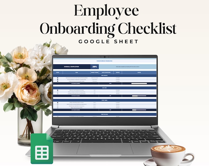 Employee Onboarding Checklist, New Hire Template, Google Sheets, HR Manager Tool, Small Business