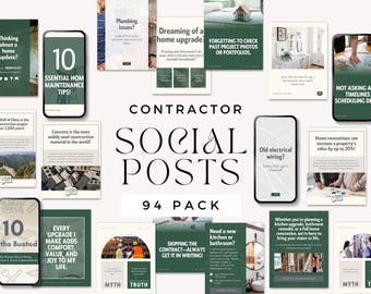 Contractor Canva Template Social Media Templates, 94 Editable Social Media Post for Builder, General Contractors, Home Improvement Marketing