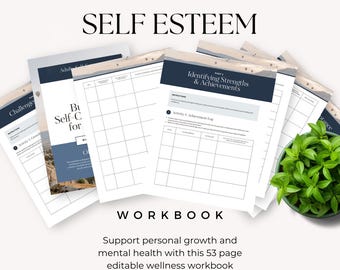 Selbstwert-Arbeitsblatt, Therapie-Arbeitsblatt, Selbstreflexion, Mindset-Journal, persönliches Wachstum, psychische Gesundheit, Life Coach-Tools, geführte Anleitung