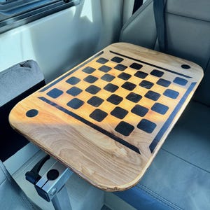 RV Table Top With Wood-burned Checkerboard, Magnetic Cup Holder ...