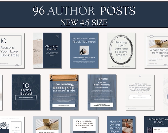 Author Social Media Template, Book Marketing Instagram Carousel, Bookstagram Canva, Content Calendar, Book Promotion, Writer Branding Kit
