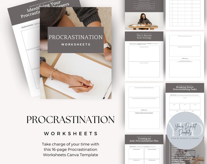 Procrastination Worksheet, Stop Procrastinating, Productivity Guide, CBT Procrastination, Thought Challenging, Self Help Printable