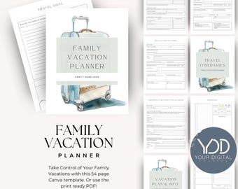 Editable Family Vacation Planner Template, Digital Travel Itinerary Organizer, Printable Holiday Planner for Trips, Vacation Schedule